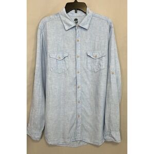 Ocean & Coast 100% Linen‎ Long Sleeve Button Front Blue Shirt Size Large